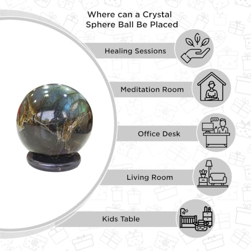 Image of Shubhanjali Labradorite Crystal Sphere Ball 250-300 GMS | Natural Polished Gemstone Sphere for Meditation, Reiki Practice, Feng Shui & Vastu Decor | Decorative Crystal Ball for Home & Office