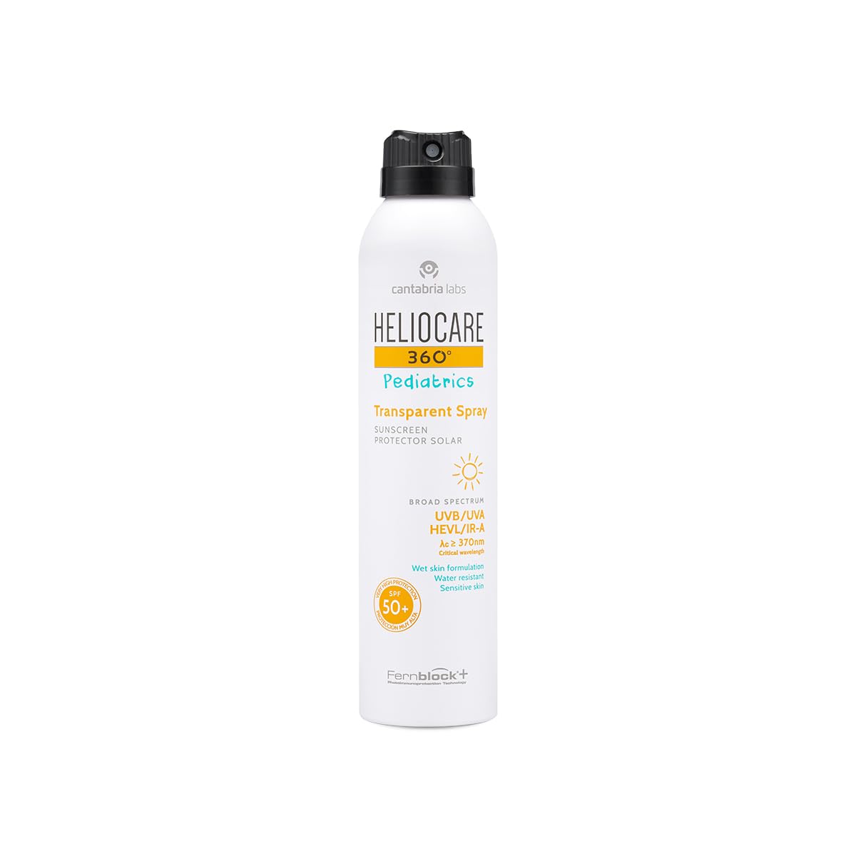 Cantabria Labs Heliocare 360º Pediatrics Transparent Spray SPF 50+ - Spray Solar para Niños, Fácil Aplicación y Absorción, Eficaz sobre Piel Mojada, Hipoalergénico, Blanco, 200ml