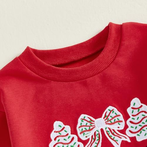 Toddler Baby Girl Christmas Outfit Christmas Tree Cake Bow Sweatshirt Flared Pants Set Little Kids Bell Bottoms3