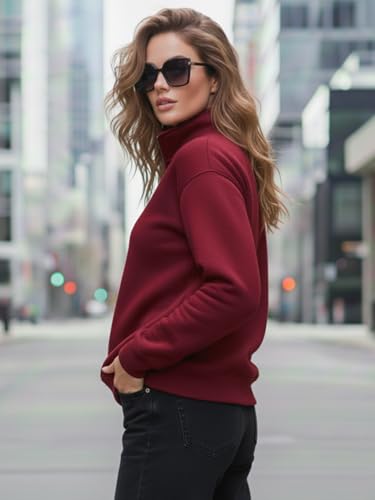 Image of LEOTUDE Women's Half Zip Sweatshirt | Boyfriend Loose Fit Winter Pullover (Black Color)