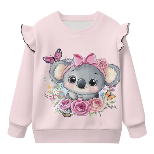 Girls Ruffle Long Sleeve Crewneck Sweatshirt Comfortable Girls' Long Sleeve Crewneck Pullover Sweater 1-8