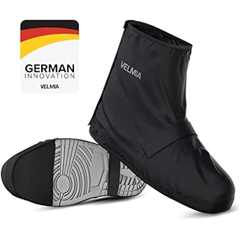 VELMIA Schuhüberzieher wasserdicht Schwarz I Regenschutz Schuhe Fahrrad mit reflektierendem Material und verstärkter Spitze I Regen Überschuhe Fahrrad Cover