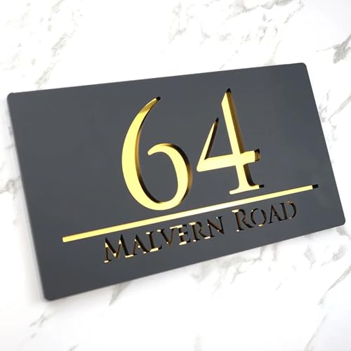 Image of Name Plates for Home Entrance Outdoor | Water Weather Proof Matt Black Acrylic 3D Letters- Golden Letters, Ideal for Home, Office and Outdoor Entrances (30x15cm, Black Gold)