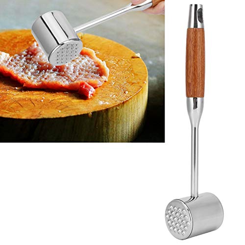 Topyond Meat Tenderizer Tool, Stainless Steel Meat Mallet, Dual Sided Hammer with Wooden Handle, Heavy Duty Meat Pounder for Beef, Chicken, Pork, Kitchen Cooking Tool