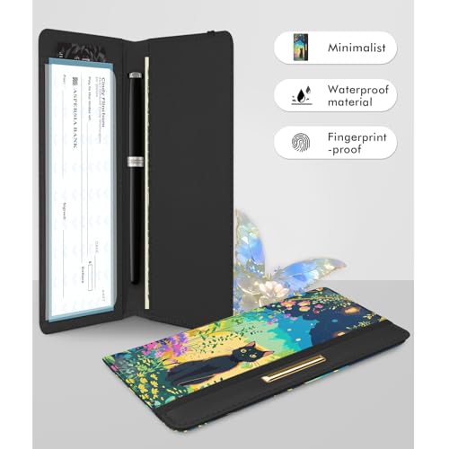 Image of Printed Checkbook Cover, RFID Blocking Checkbook, Stylish, Lightweight, Slim Durable, Multi-Functional Checkbook Holder for Personal and Business Checks (Cat)