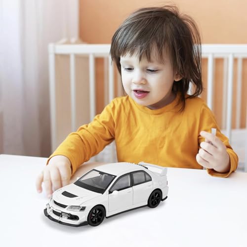 Image of FEXXA Toy Car Compatible for 1:32 Mitsu bishi Lancer Evolution Model, Pull Back Diecast Collectible Car with Sounds & Lights for Kids Boys Girls and Adults, Gift (White)