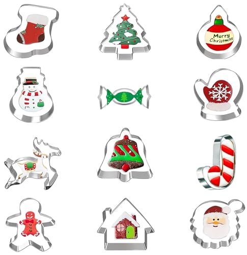 OUQIWEN Weihnachten Ausstechformen Set,12 Stück Weihnachten Keksausstecher,Edelstahl Plätzchenausstecher zum Backen,12 Formen