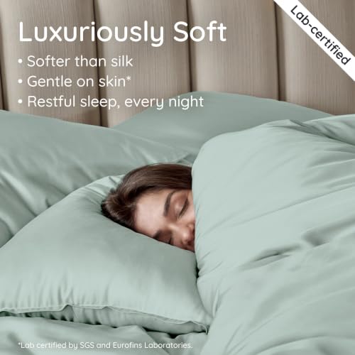 Image of Bambaw 100% Viscose Derived from Bamboo Duvet Cover King Size - 3 Piece Cooling Duvet Cover Set, Breathable & Super Soft Bedding King Size, No Comforter (Sea Glass)