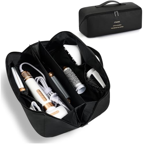 CTWWFS Leather Hair Tools Travel Bag, Airwrap Travel Case for Dyson/Shark Flexstyle, Waterproof Portable Open Flat Travel Bag for Dyson/Shark Hair Dryer