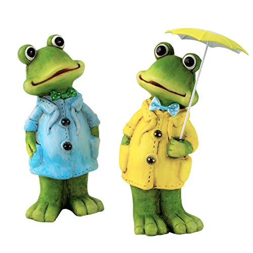 Geschenkestadl 2 Stück Frosch Figuren im Regenmantel Keramik mit Metall Regenschirm Dekofiguren 20 cm Geschenkestadl 2 Stück Frosch Figuren im Regenmantel Keramik mit Metall Regenschirm Dekofiguren 20 cm