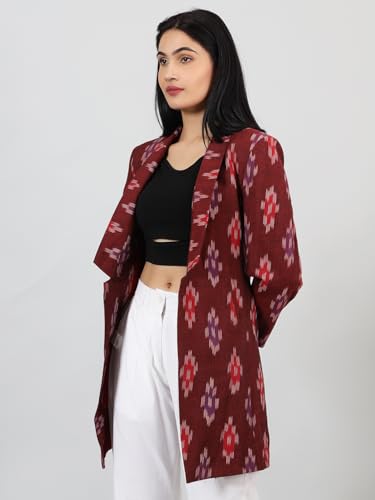 Womens Ikat Red Cotton Blazer2