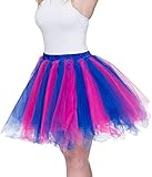 Dancina Women's Adult Vintage Petticoat Tulle Tutu Skirt [Sticker XXL],Blue / Fuchsia,Plus Size
