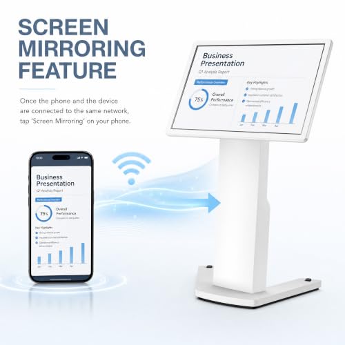 Image of 32-inch Floor Standing Self Service Kiosk with Touchscreen, 4+32GB HD 1080P 60HZ Digital Signage Display with Android 13 OS, Angle Adjustable Self-Ordering Kiosk Stand Terminal Machine