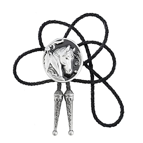 Cravate Western Bolo d'Exception en Cuir Tressé et Métal Gravé Cheval