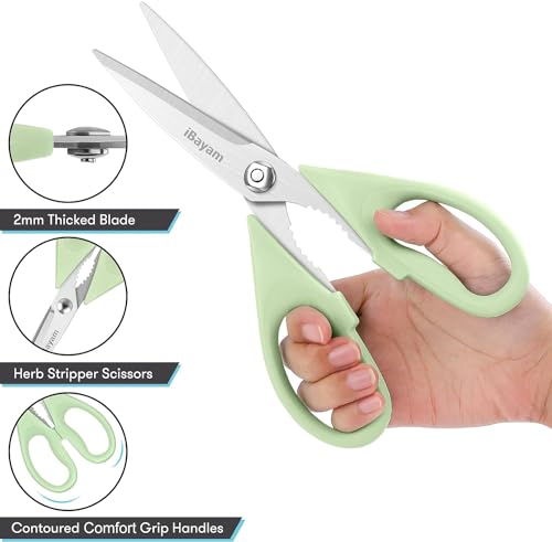 Kitchen Shears, iBayam Kitchen Scissors All Purpose Heavy Duty Meat Scissors Poultry Shears, Dishwasher Safe Food Cooking Scissor Stainless Steel Utility Scissor, 2-Pack, Light Blue, Pistachio