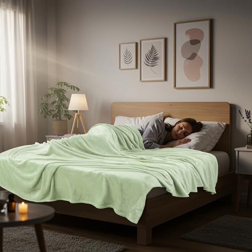 Image of Utopia Bedding Fleece Blanket King Size Sage Green 300GSM Luxury Fuzzy Soft Anti-Static Microfiber Bed Blanket (90x102 Inch)
