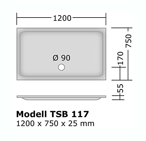 Ducha bañera 120 x 75 de resina rectangular plato de ducha extraplano 2,5 cm 3