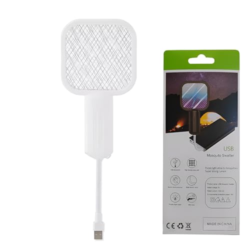 SYFUNLV Matamoscas eléctrico 3500 V, 2 en 1 USB, atrapamoscas eléctrico, trampa para insectos, lámpara eléctrica para mosquitos, matamosquitos, interior y exterior (blanco)