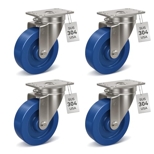 4" x 1.25" Stainless Steel Casters,Heavy Duty Casters Set of 4 - ...