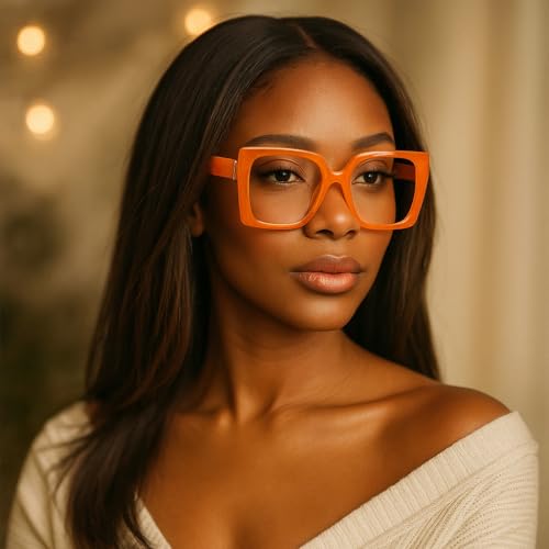 Image of Retro Square Blue Light Blocking Reading Glasses For Women Men Oversized Anti Anti Glare UV Eyewear