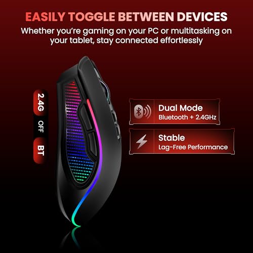 Image of SG-M350 Dual Mode Gaming Mouse 2.4G Wireless and Bluetooth, 7 Programmable Buttons, 4 Level DPI Range, RGB Lights, Huano Switch, 10G Acceleration, 700mAh Rechargeable Battery (Black Matte UV)
