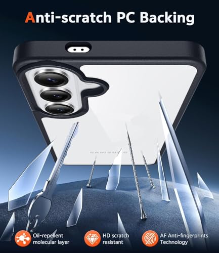 Image of ClearBlack Transparent Back Cover for Samsung Galaxy S26, Anti-Yellow Clear Polycarbonate Hard Back with Black TPU Bumper, Shockproof Hybrid Case, Anti-Scratch 360 Protection Mobile Cover