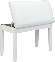 Vista 6 de Bonnlo Banco de piano blanco Duet Banco de teclado de madera con almacenamiento y cojín acolchado Blanco-plano