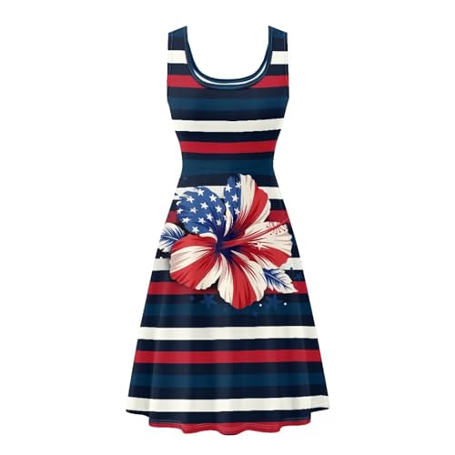 Image of Women Stylish Tank Dresses Sleeveless Round Neck Midi Casual Dress with Pocket for Summer
