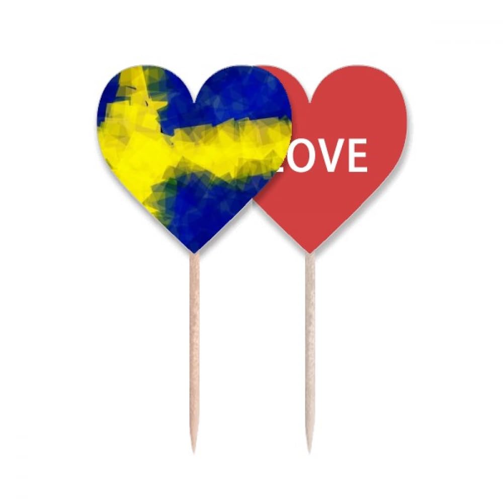 Cure-dents drapeau suédois Love Heart en bois pour décoration de buffet et apéritif