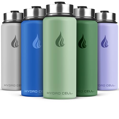 Image of HYDRO CELL Stainless Steel Insulated Water Bottle with Straw - For Cold & Hot Drinks - Metal Vacuum Flask with Screw Cap and Modern Leakproof Sport Thermos for Adults (Sage 18oz)