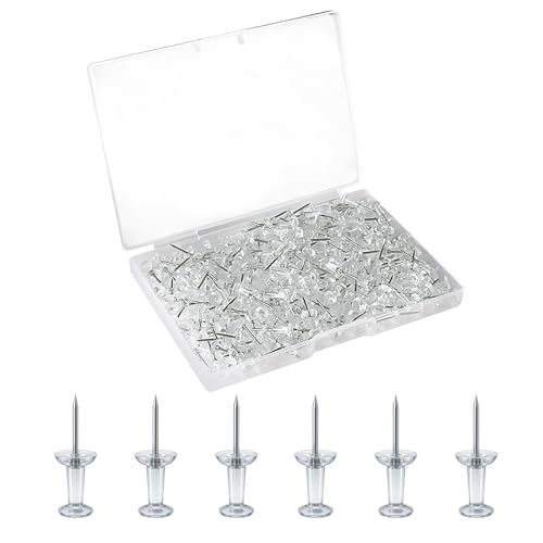 Ferdo Stylo - Ferdo Stylo Clear Push Pins, 200 Pack, Plastic Head, Steel Point, Map Tacks, Standard Clear Thumb Tacks for Wall Hangings, Bulletin Board, Standard Size Push Pin Tacks