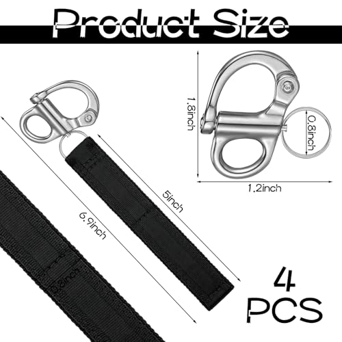 Image of Tellegloww 4 Pcs Scba Mask Quick Release Clip Shackle Marine Grade 316 Stainless Steel Snap Shackle Lanyard for Firefighter Accessories Rigging Boating Sailing