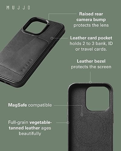 Mujjo Leather Wallet Phone Case - Fits iPhone 15 Pro Max - MagSafe Compatible - Premium European Leather Case with Card Pocket - Enhanced Phone & Camera Protection - Crafted with Recycled Materials - Image 3