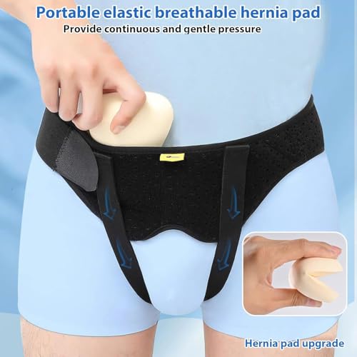 TENB Inguinal Hernia Belt for Men Support Hernias Truss for Single/Double Post-Surgical Adjustable Waist Strap with 2 Removable Compression Pads Breathable Material (X-Large)