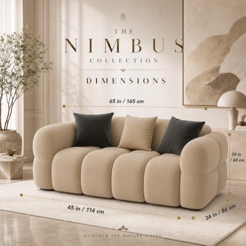 Image of FURNY Luxury Nimbus 2 Seater Bubble Cloud Sofa Set for Living Room | Boston Fabric Upholstered | Modern Cushioned Comfortable Couch for Home Office & Drawing Room | Sand Beige