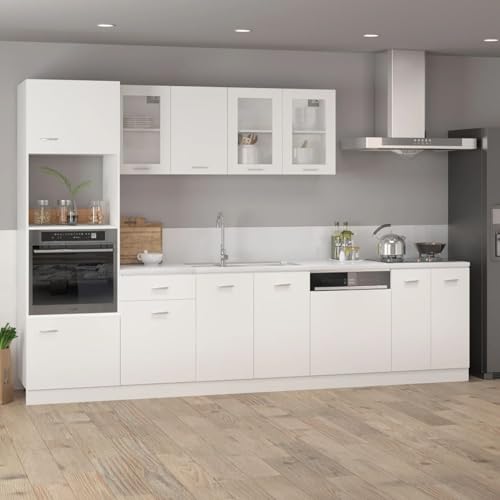 ShGaxin 802546 Armoire haute pour four à micro-ondes, blanc, 60 x 57 x 207 cm, en matériau dérivé du bois