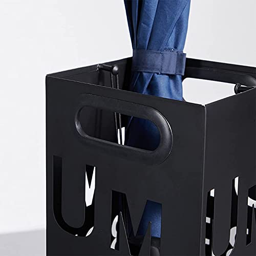 Suporte de guarda-chuva de metal, suporte de guarda-chuva quadrado moderno com 2 ganchos, alta capac