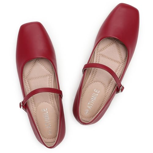 ATHMILE Mary Jane Shoes Women Ballet Flats Shoes for Women Slip on Comfortable Dressy Adjustable Strap for Work Office Business Casual