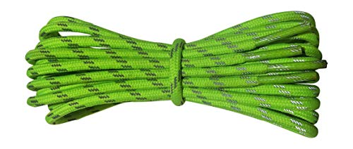 Fabmania Cordones redondos fuertes - 3,5 mm - Lima neón con motas reflectante - Longitud 90 cm - Cordones para trabajo de senderismo y deportes - Hecho en Inglaterra