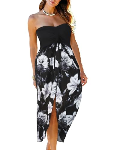 Image of Women's Beach Dress Summer Maxi Sundress Strapless Hawaiian Cover Ups Asymmetrical Wrap Dresses