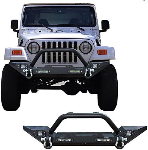 Vijay Front Bumper Compatible with 1997-2006 Wrangler TJ with Winch Seat and LED Lights