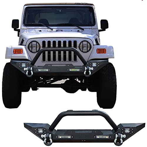 Vijay Front Bumper Compatible With 1997-2006 Wrangler Tj With Winch Seat And Led Lights #TOP3