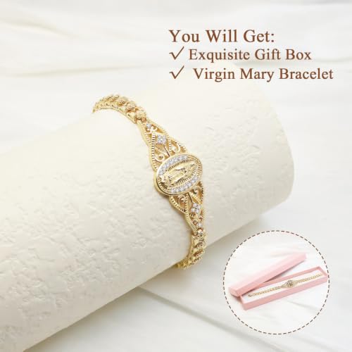 Women's Gold Virgen de Guadalupe Bracelet,14K Gold Plated Religious Gifts - image 5