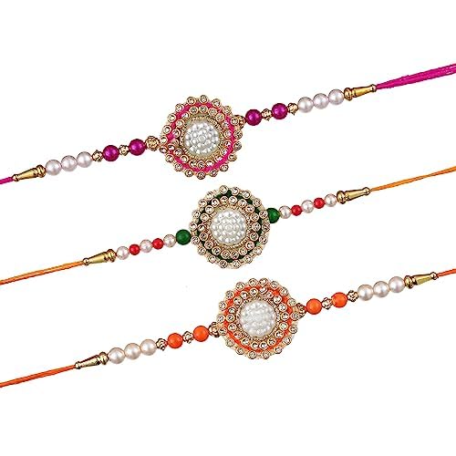 eCraftIndia Set of 3 Beads, Pearls, Diamonds Designer Rakhis with Roli Chawal Pack - Rakhi for Brother, Bhaiya, Bhai (B0C8NLLFSG) Amazon Price History, Amazon Price Tracker