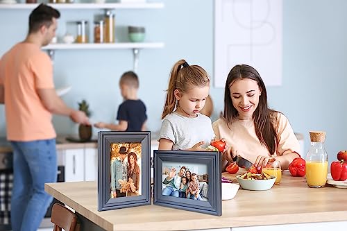 JD Concept Vertical Horizontal Combo, Art Double 5x7 Black Wood Foldable Picture Frame - Opening 4.5x6.5 - for 5 by 7 Portrait and Landscape View