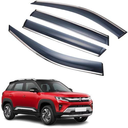 Image of CAR SAAZ Chrome Line Door Visor for Brezza Type 3 (2022-Present) (Set of 4Pcs) | Wind Deflector, Rain Guard