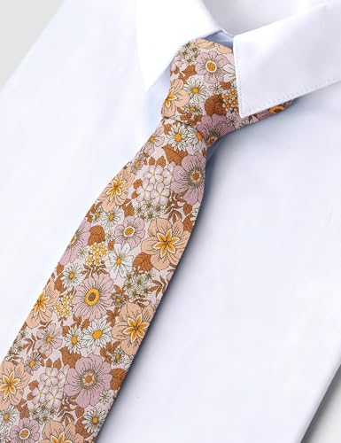 Image of Barry.Wang 100% Cotton Floral Ties for Men 63 inch Extra Long Necktie Clip | Fashion Cotton Printed Neckties,Wildflower 2.76 inch Ties Skinny,Gift Box,Groomsmen Wedding‌ Engagement Graduation