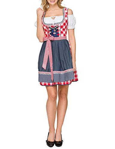 M_Eshop Women's Oktoberfest Costumes Traditional Bavarian Beer Maid Dress for Halloween German Dirndl Dress (S, Red Plaid)