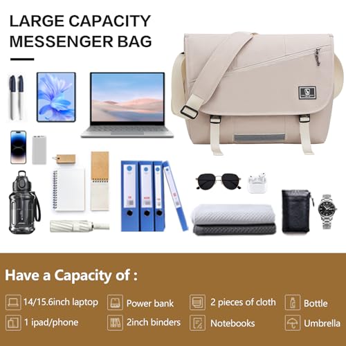 Image of OIWAS Messenger Bag for Women 15.6 Inch Laptop Crossbody Bag for Men, White | Casual Satchel Shoulder Bag Briefcase with Water Bottle Pocket & Reflective strips for Travel Work Outdoor Activities