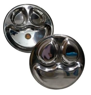 TANISHI KITCHEN'S Stainless Steel Partition Plate 3 in1 / Bhojan Thali/Snacks Plate/Lunch Plate/Dinner Plate (2) 3